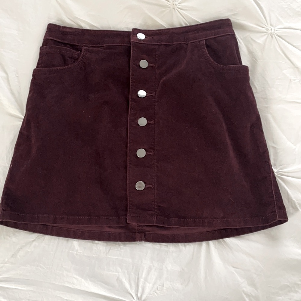 maroon express button down corduroy skirt